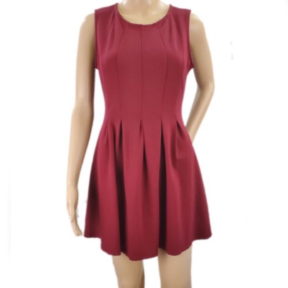 Monteau burgundy a line pleated dress
